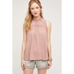 Anthropologie Eri + Ali Sweetbriar Blush Pink Embroidered Tunic Tank Blouse XL